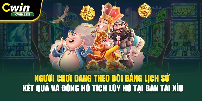 Người chơi đang theo dõi bảng lịch sử kết quả và đồng hồ tích lũy hũ tại bàn tài xỉu 